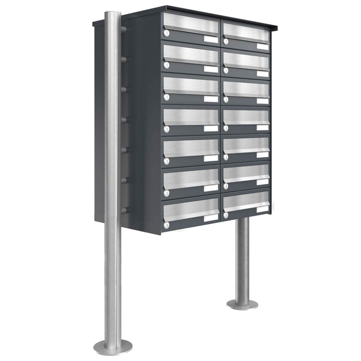 14er Briefkastenanlage freistehend Design BASIC 385 ST-R - Edelstahl-RAL 7016 anthrazitgrau