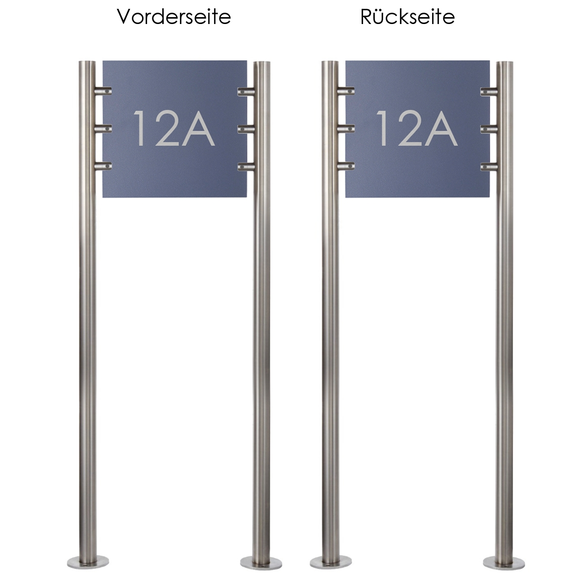 Edelstahl Hausnummern Schild freistehend BASIC 390 355x330 - RAL nach Wahl