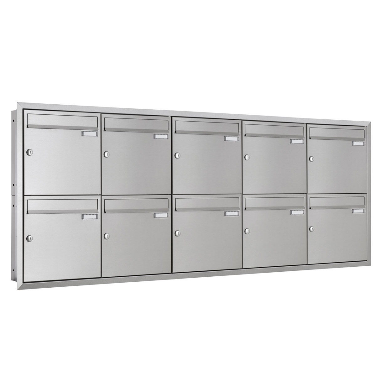 10 pcs. 5x2 stainless steel flush-mounted letterbox system BASIC Plus 382XU UP - polished stainless steel - 10 parties 10 pcs. 5x2 stainless steel flush-mounted letterbox system BASIC Plus 382XU UP - polished stainless steel - 10 parties