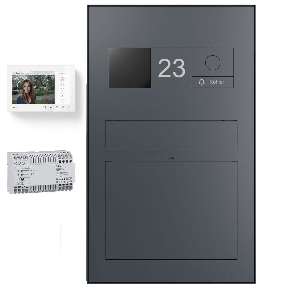Design surface-mounted letterbox GRIMM - Colour of your choice - GIRA System 106 - Video intercom system - VIDEO complete set Design surface-mounted letterbox GRIMM - Colour of your choice - GIRA System 106 - Video intercom system - VIDEO complete set