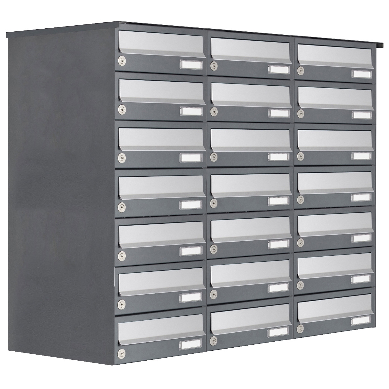 21er 7x3 Aufputz Briefkastenanlage Design BASIC 385A AP - Edelstahl-RAL 7016 anthrazit