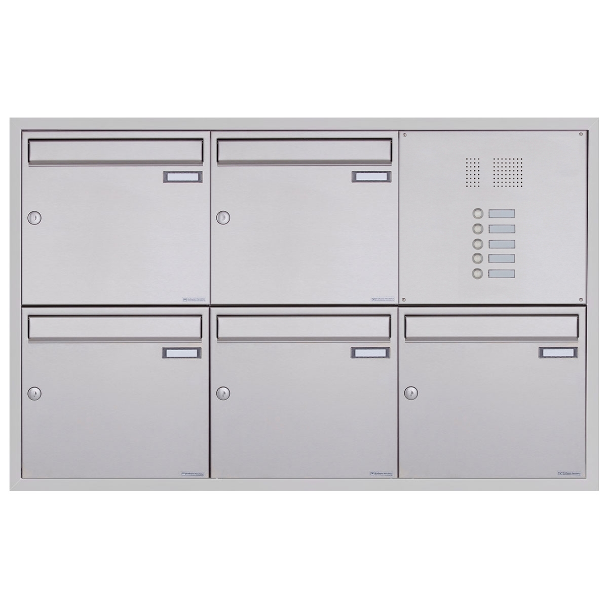 5er 3x2 Edelstahl Unterputz Briefkastenanlage BASIC Plus 382XU UP mit Klingelkasten