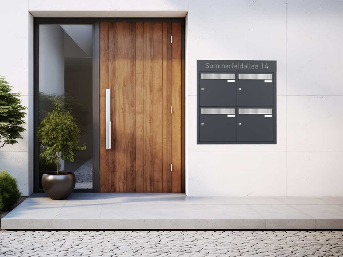 4 flush-mounted letterbox system BASIC - Edition NELLY - BI-Color VA-RAL 7016 anthracite grey 4 flush-mounted letterbox system BASIC - Edition NELLY - BI-Color VA-RAL 7016 anthracite grey