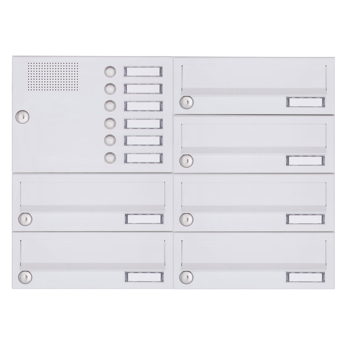6er Aufputz Briefkastenanlage Design BASIC 385A-9016 AP mit Klingelkasten - RAL 9016 verkehrsweiß