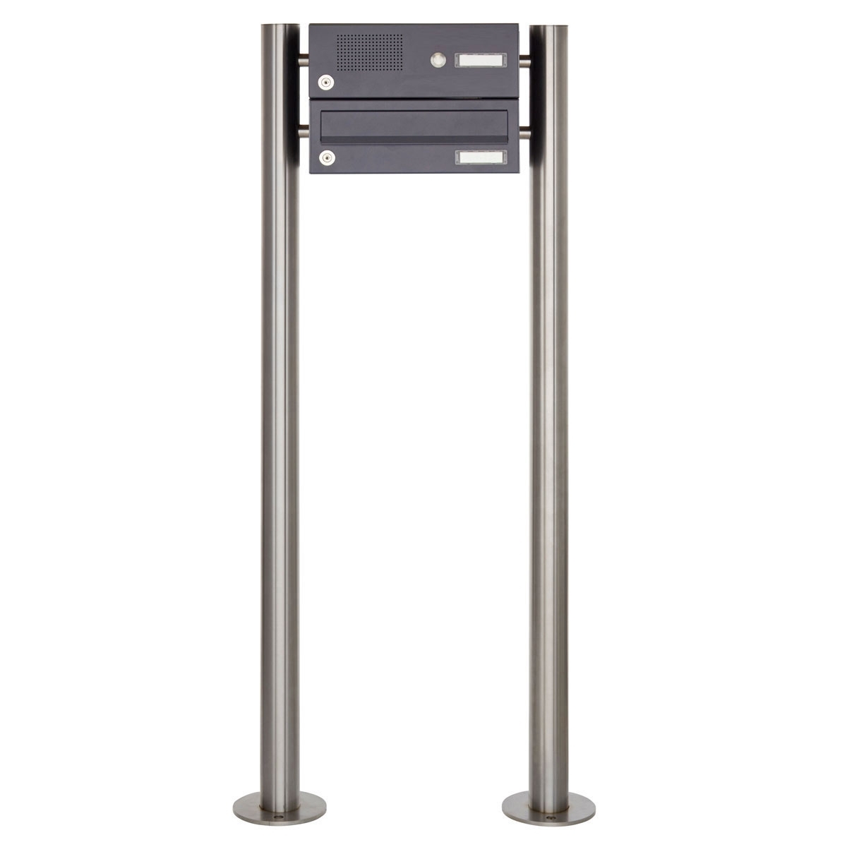 1 stainless steel free-standing letterbox Design BASIC Plus 385X ST-R with bell box - RAL of your choice 1 stainless steel free-standing letterbox Design BASIC Plus 385X ST-R with bell box - RAL of your choice