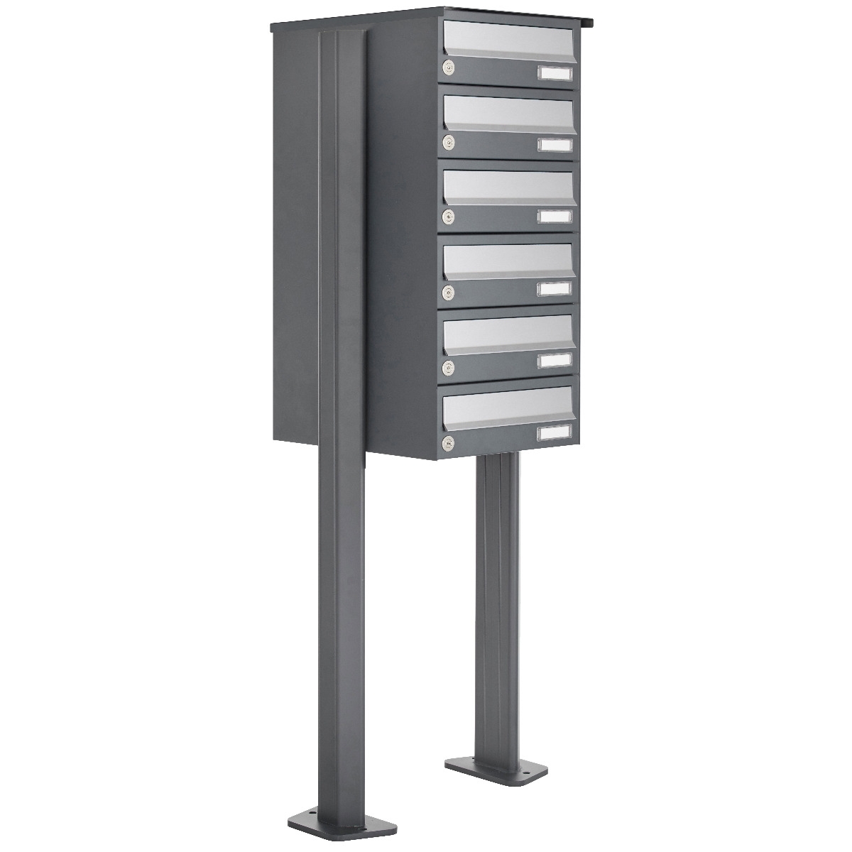6er Briefkastenanlage freistehend Design BASIC 385P ST-T - Edelstahl-RAL 7016 anthrazitgrau