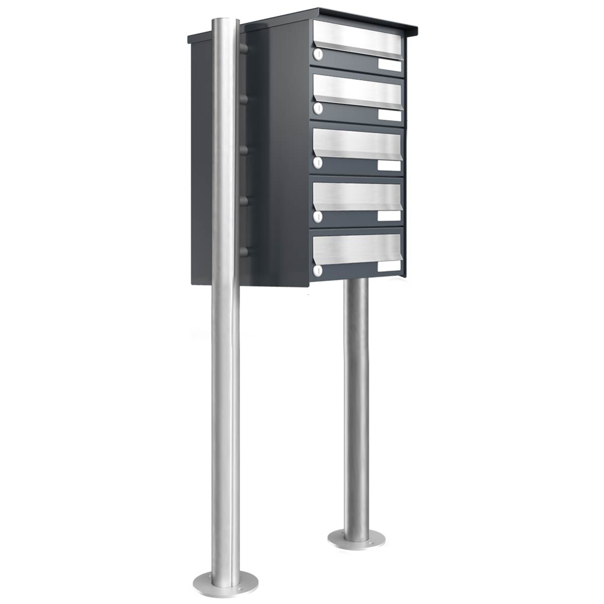 5 sistema di cassette per le lettere freestanding Design BASIC 385-7016 ST-R - acciaio inox RAL 7016 grigio antracite