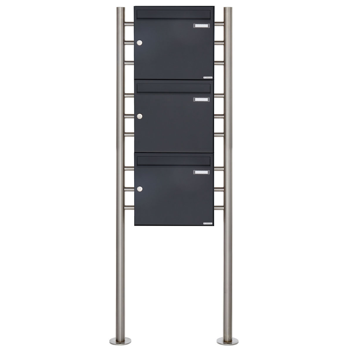 3er 3x1 letterbox system free-standing Design BASIC 381 ST-R - RAL 7016 anthracite grey 3er 3x1 letterbox system free-standing Design BASIC 381 ST-R - RAL 7016 anthracite grey