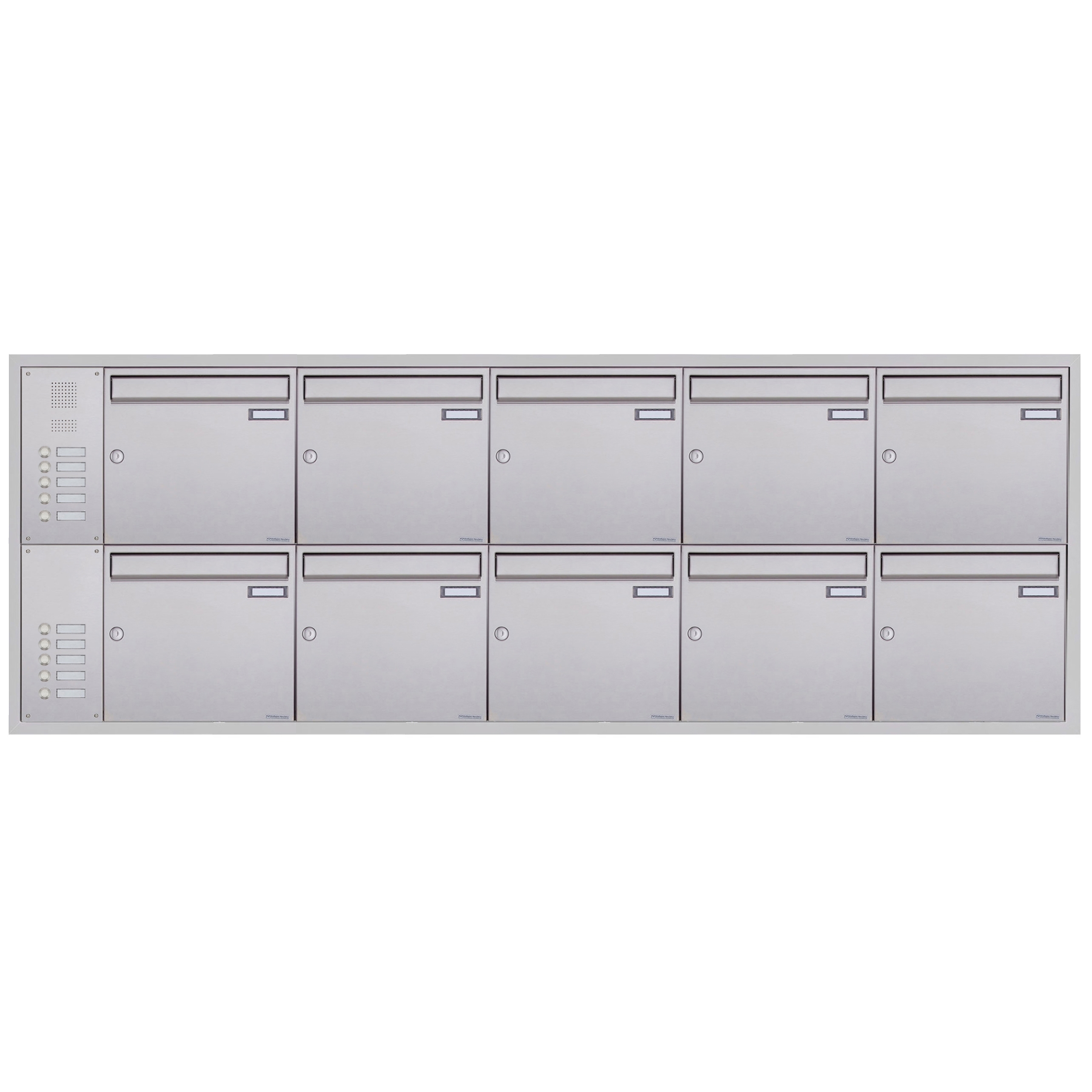 10er Edelstahl Unterputz Briefkastenanlage BASIC Plus 382XU UP mit Klingelkasten seitlich 10er Edelstahl Unterputz Briefkastenanlage BASIC Plus 382XU UP mit Klingelkasten seitlich