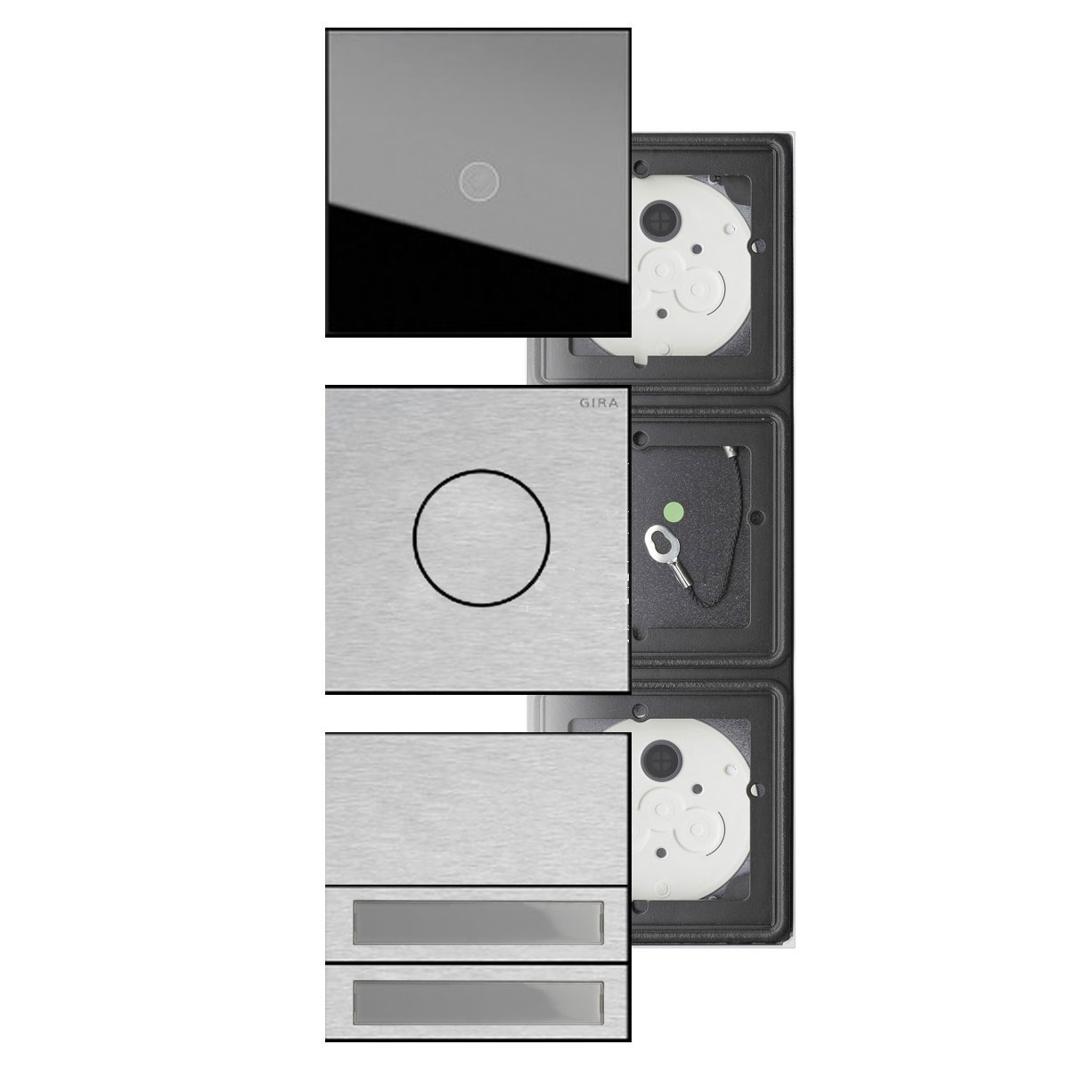 81cb1ec8661cb0f61033d4c72795c1387043c55e Set van 3 GIRA System 106 - Roestvrij staal V2A - Camera-intercom met 2x beldrukkers
