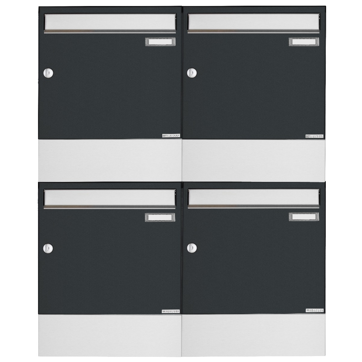 4er 2x2 Aufputz Briefkasten BASIC 382A AP mit Zeitungsfach - Edelstahl-RAL 7016 anthrazitgrau 4er 2x2 Aufputz Briefkasten BASIC 382A AP mit Zeitungsfach - Edelstahl-RAL 7016 anthrazitgrau