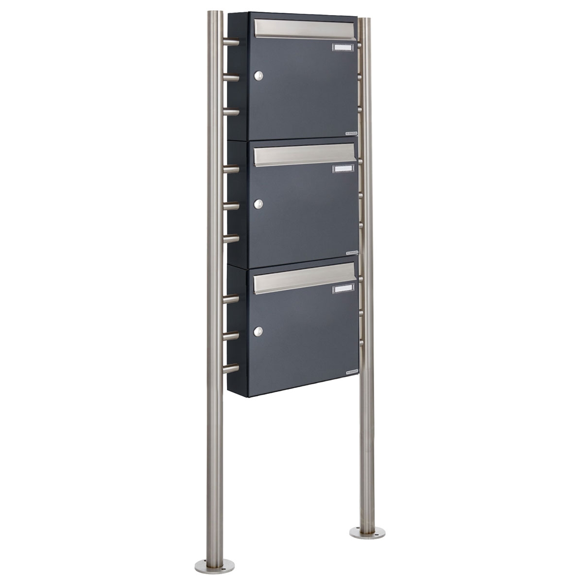 3er 3x1 letterbox system freestanding Design BASIC 381 ST-R - stainless steel RAL 7016 anthracite grey 3er 3x1 letterbox system freestanding Design BASIC 381 ST-R - stainless steel RAL 7016 anthracite grey