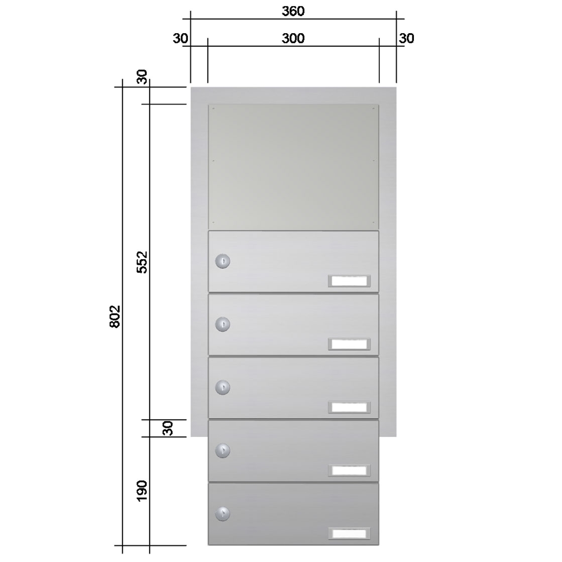 Wall-mounted letterbox BASIC 622 - polished V2A stainless steel - 5 parties Wall-mounted letterbox BASIC 622 - polished V2A stainless steel - 5 parties