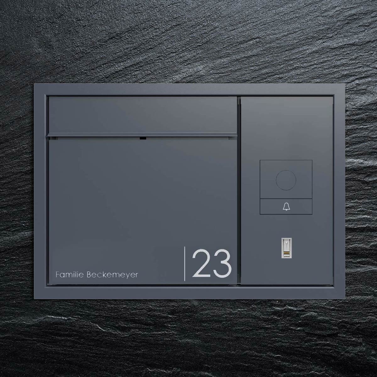 Design flush-mounted letterbox GOETHE UP lateral with GIRA System 106 - RAL of your choice - AUDIO complete set Design flush-mounted letterbox GOETHE UP lateral with GIRA System 106 - RAL of your choice - AUDIO complete set