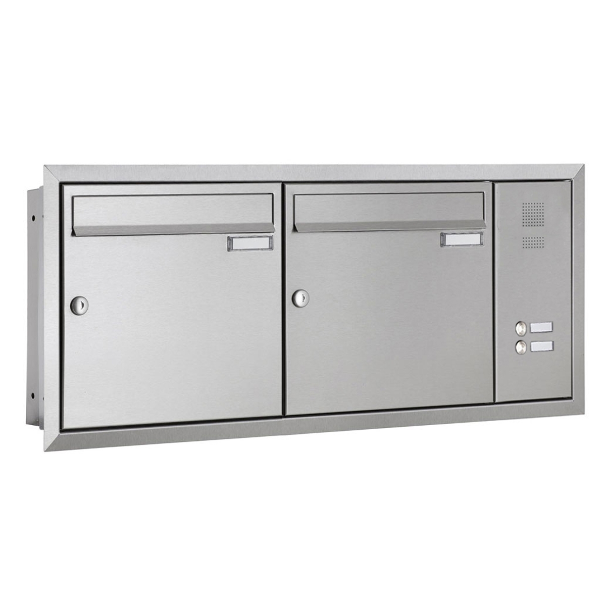 2er Edelstahl Unterputzbriefkasten BASIC Plus 382XU UP mit Klingelkasten seitlich 2er Edelstahl Unterputzbriefkasten BASIC Plus 382XU UP mit Klingelkasten seitlich