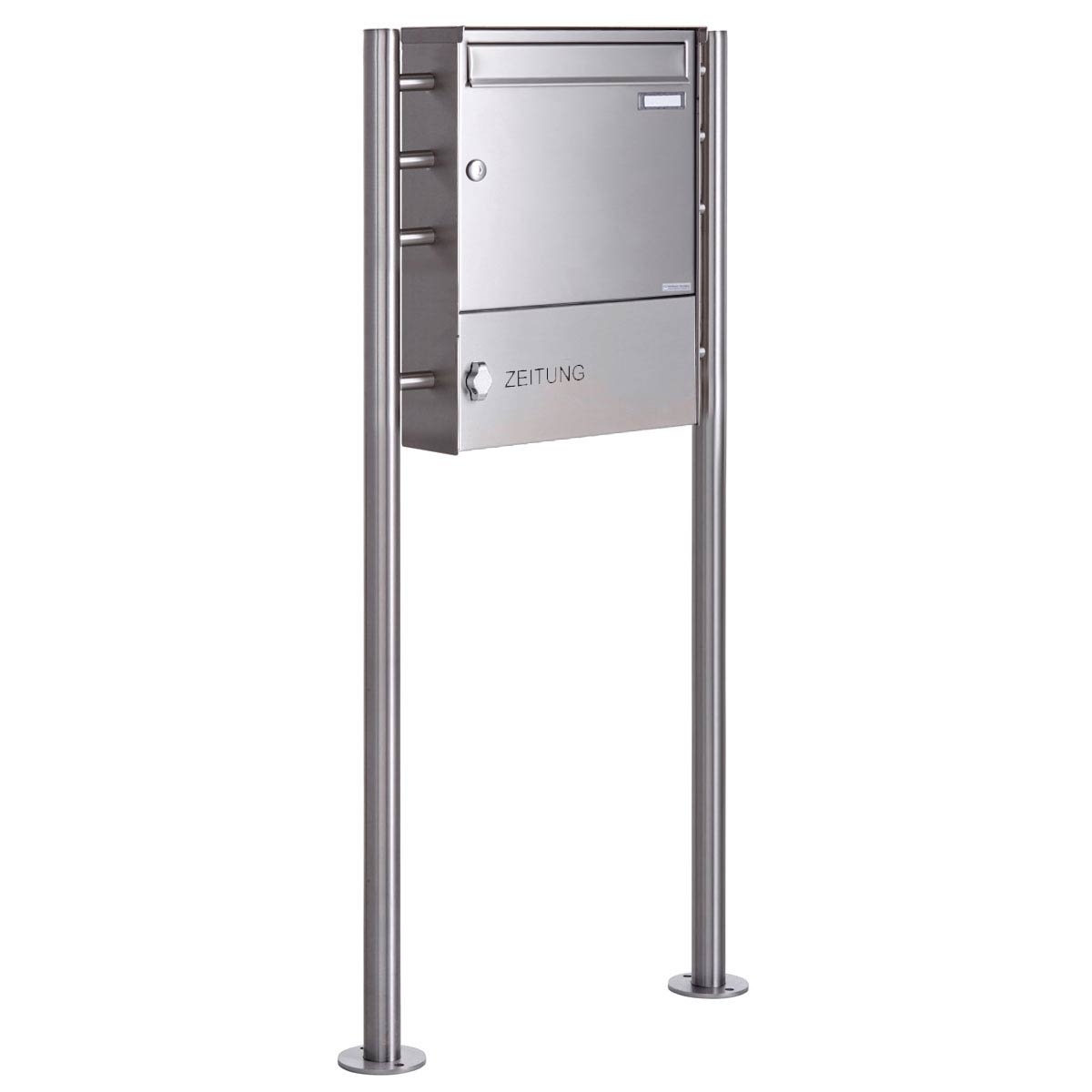 1-post letterbox Design BASIC Plus 381X ST-R with closed newspaper compartment - polished stainless steel 1-post letterbox Design BASIC Plus 381X ST-R with closed newspaper compartment - polished stainless steel