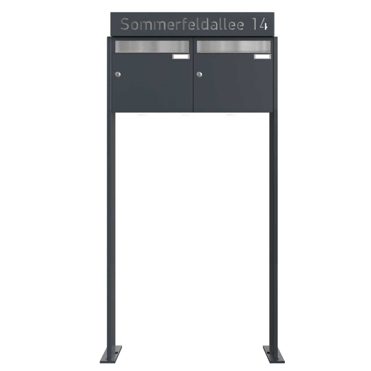 2er 2x1 letterbox system free-standing Design BASIC - Edition NELLY - BI-Color VA-RAL 7016 anthracite grey 2er 2x1 letterbox system free-standing Design BASIC - Edition NELLY - BI-Color VA-RAL 7016 anthracite grey