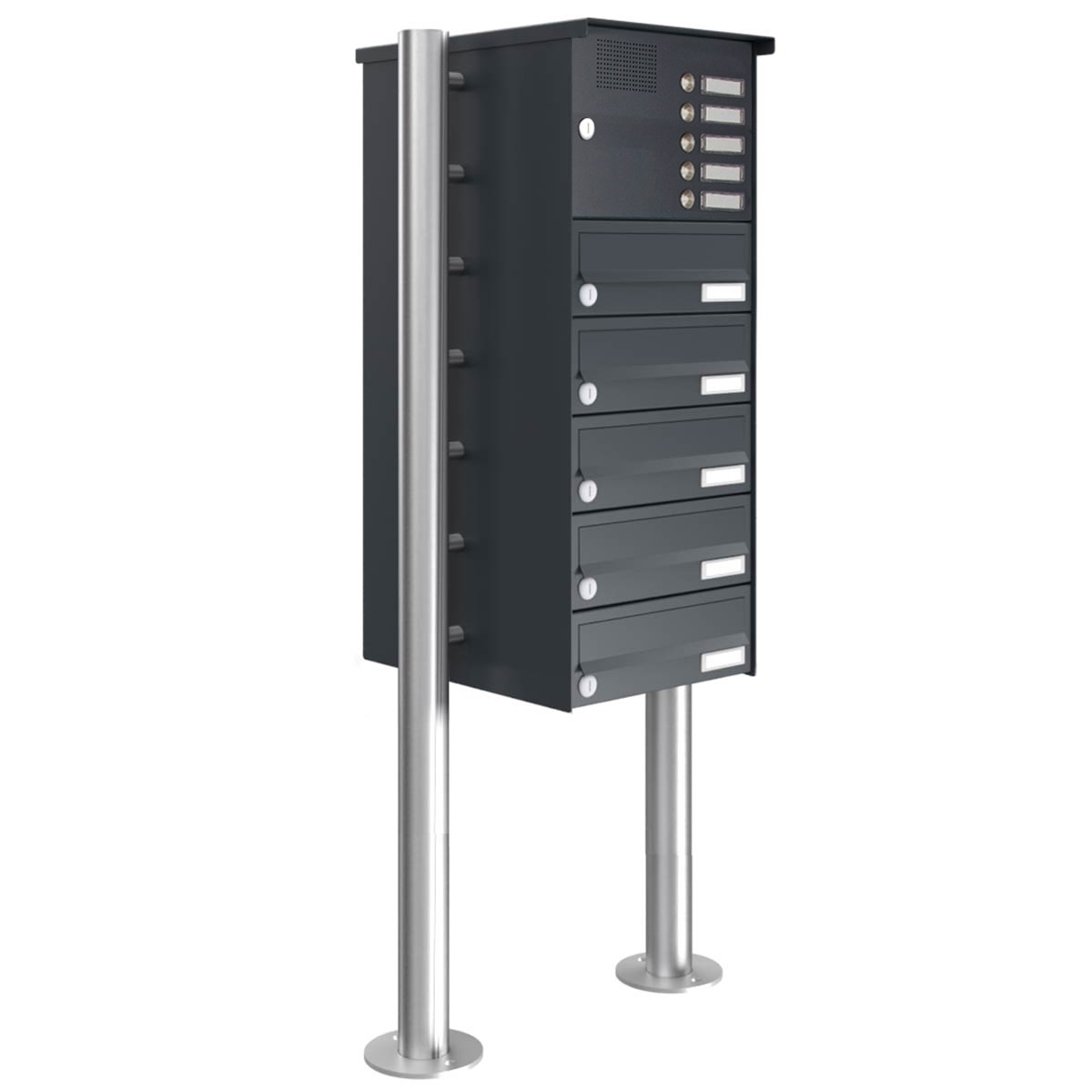 5er Standbriefkasten Design BASIC 385 ST-R mit Klingelkasten - RAL 7016 anthrazitgrau