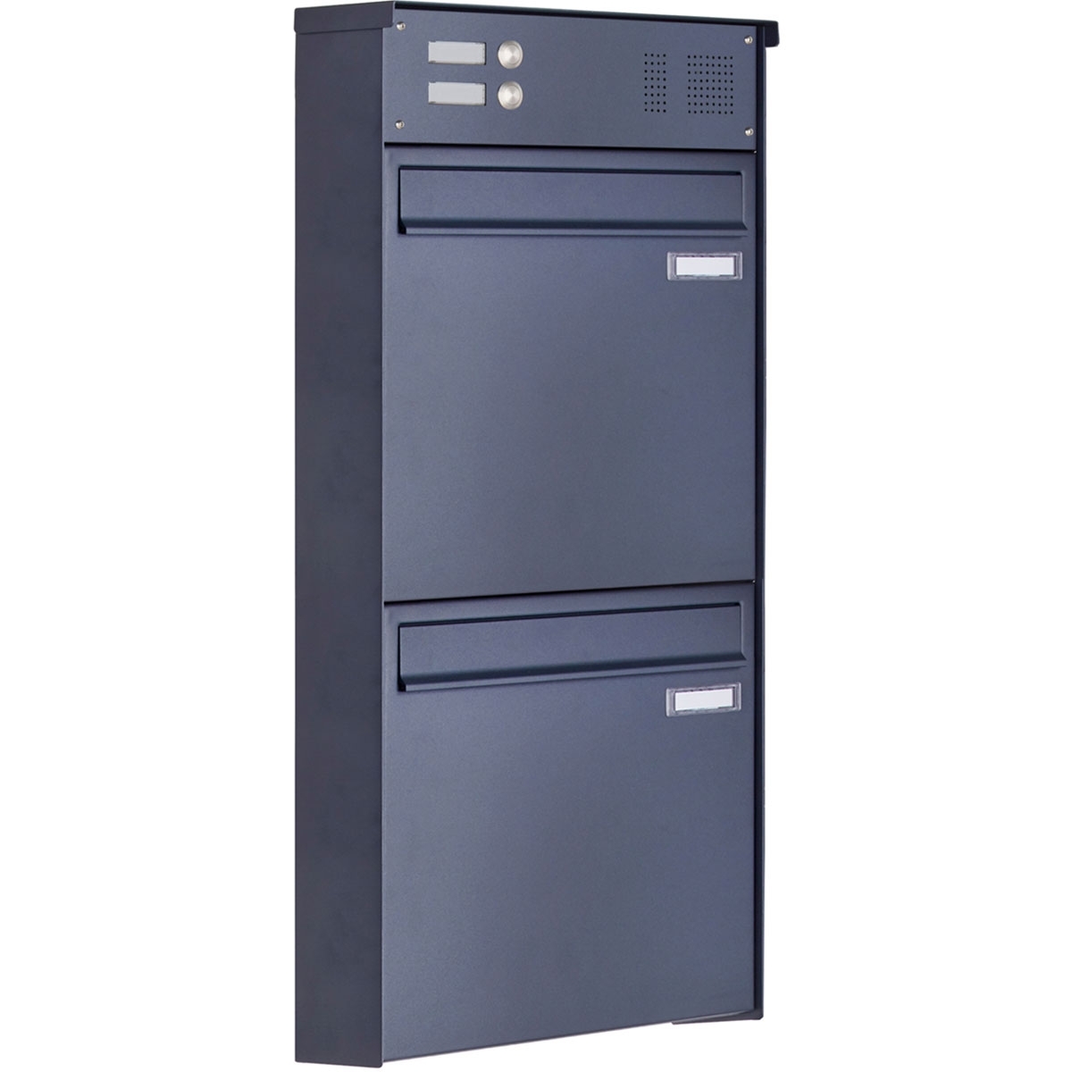 2 x 1 stainless steel fence letterbox BASIC Plus 382XZ with bell box - RAL of your choice - removal from the rear