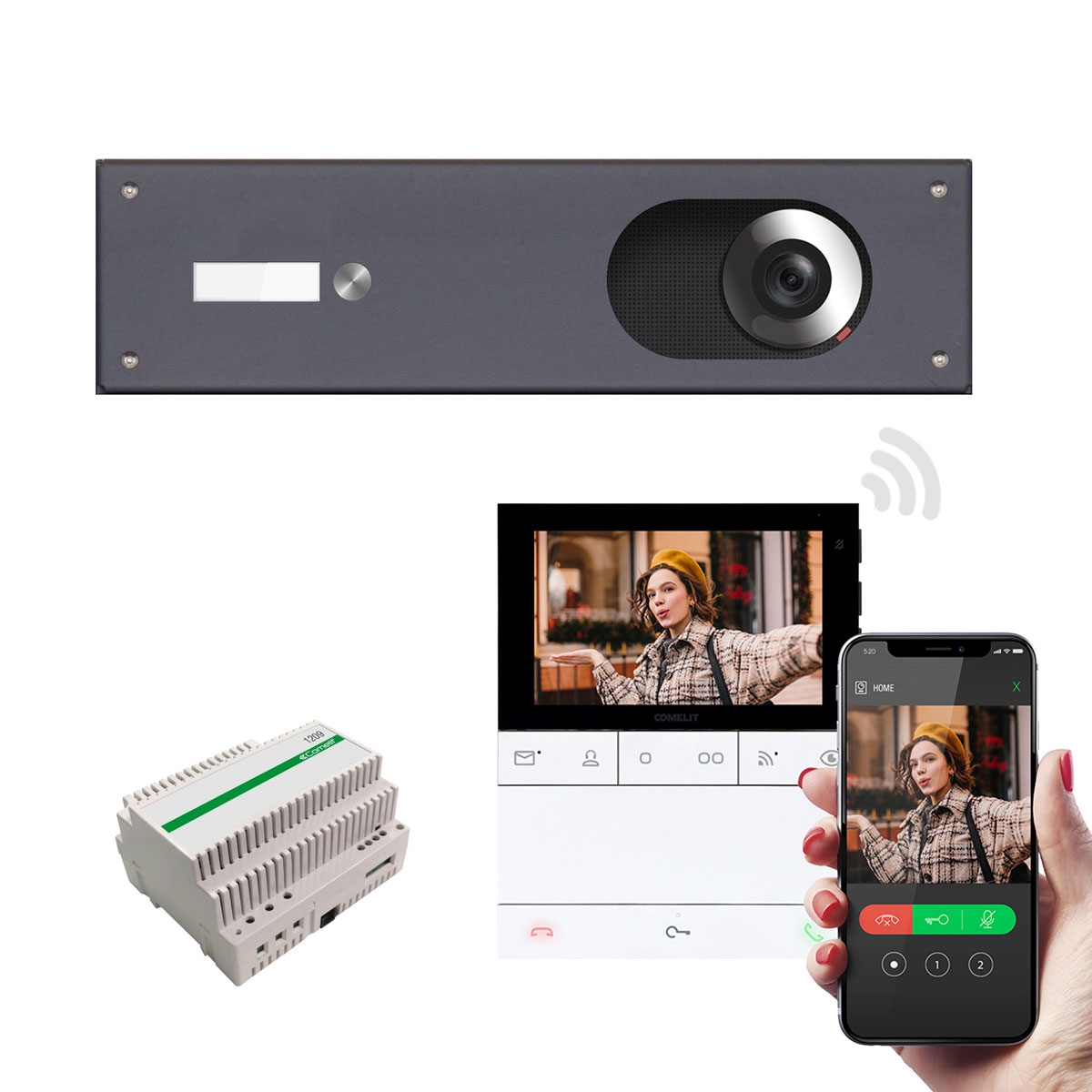 Stainless steel cover 355x100 for 1 party, RAL of your choice FS w. Comelit complete video set Wifi Stainless steel cover 355x100 for 1 party, RAL of your choice FS w. Comelit complete video set Wifi