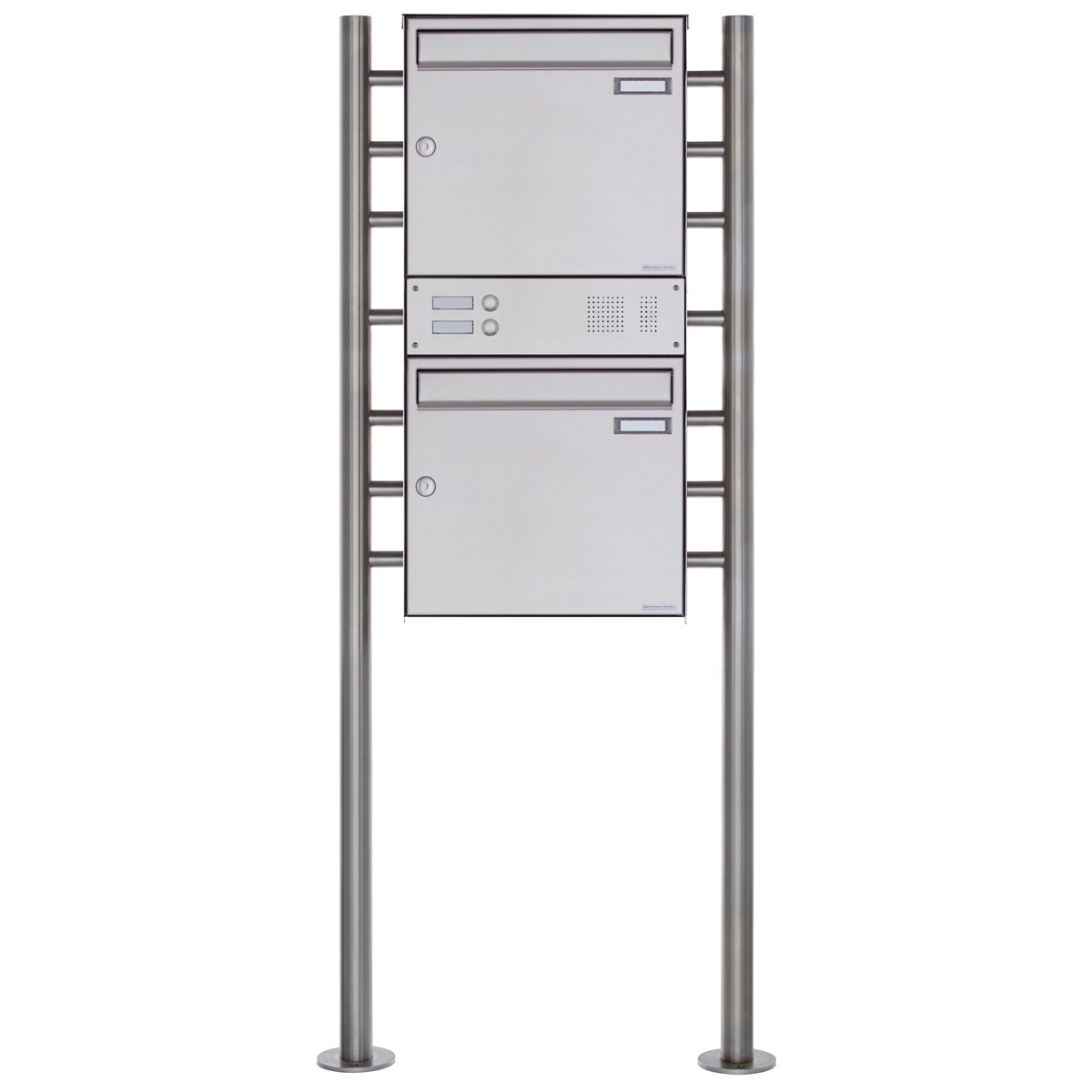 2-post letterbox Design BASIC Plus 381X ST-R with bell box - polished V2A stainless steel 2-post letterbox Design BASIC Plus 381X ST-R with bell box - polished V2A stainless steel