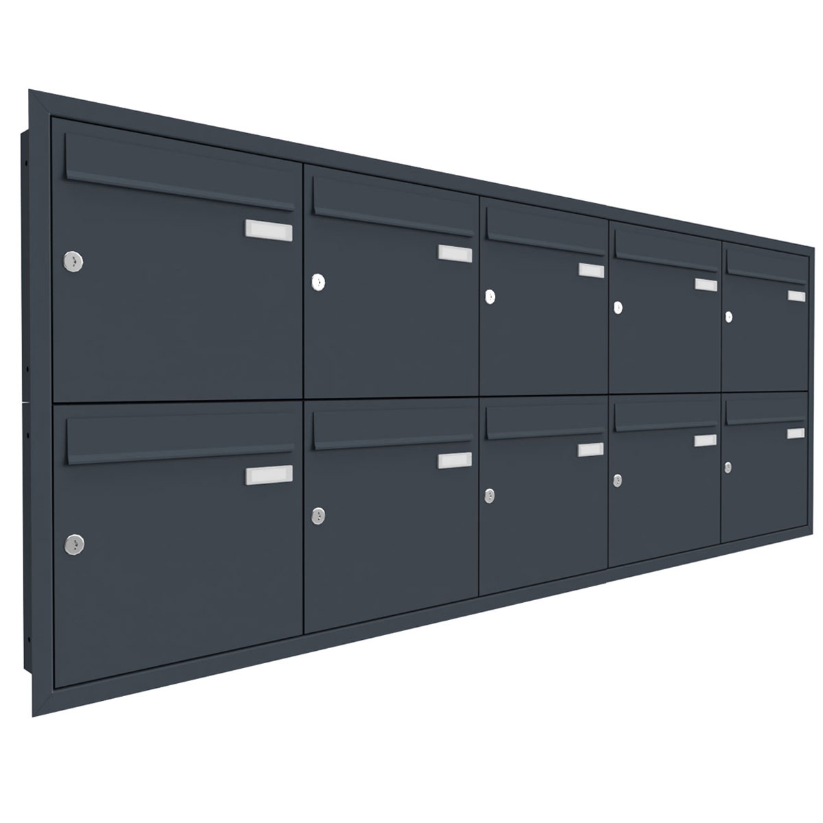 10 pcs. 5x2 stainless steel flush-mounted letterbox system BASIC Plus 382XU UP - RAL of your choice - 10 parties 10 pcs. 5x2 stainless steel flush-mounted letterbox system BASIC Plus 382XU UP - RAL of your choice - 10 parties