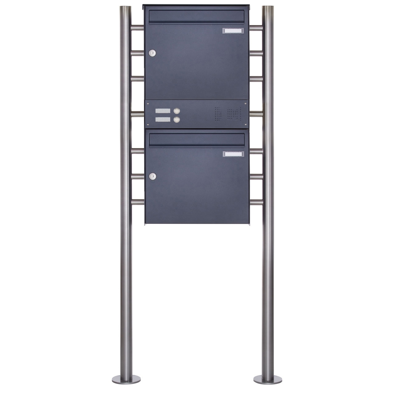 2er Edelstahl Standbriefkasten Design BASIC Plus 381X ST-R mit Klingelkasten - RAL nach Wahl 2er Edelstahl Standbriefkasten Design BASIC Plus 381X ST-R mit Klingelkasten - RAL nach Wahl