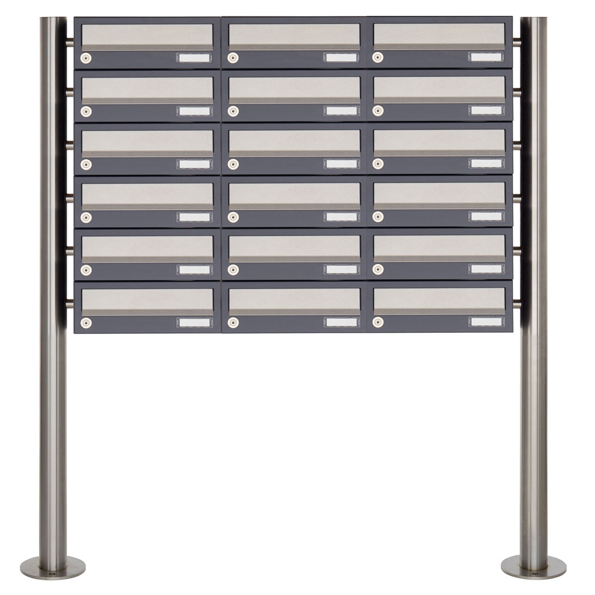 18er 6x3 Briefkastenanlage freistehend Design BASIC 385 ST-R - Edelstahl-RAL 7016 anthrazitgrau