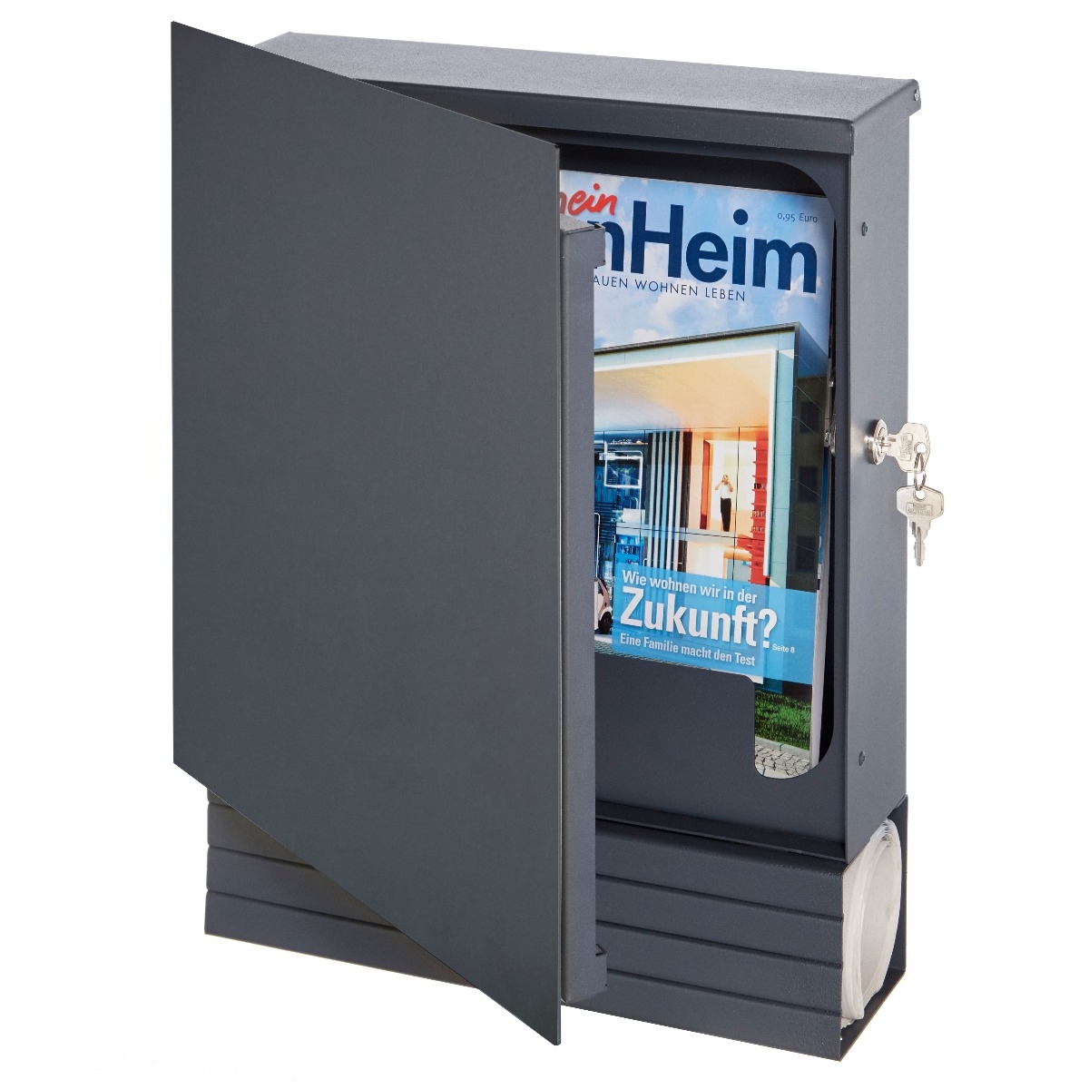 74d069faf43a93cb8aea7602102dcbc05cbd5491 Design letterbox with newspaper compartment SCHILLER SMALL VARS - RAL 7016 anthracite grey with stainless steel application