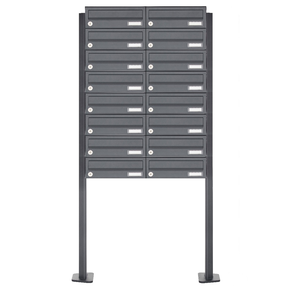 16er Briefkastenanlage freistehend Design BASIC 385P-7016 ST-T - RAL 7016 anthrazitgrau 16er Briefkastenanlage freistehend Design BASIC 385P-7016 ST-T - RAL 7016 anthrazitgrau