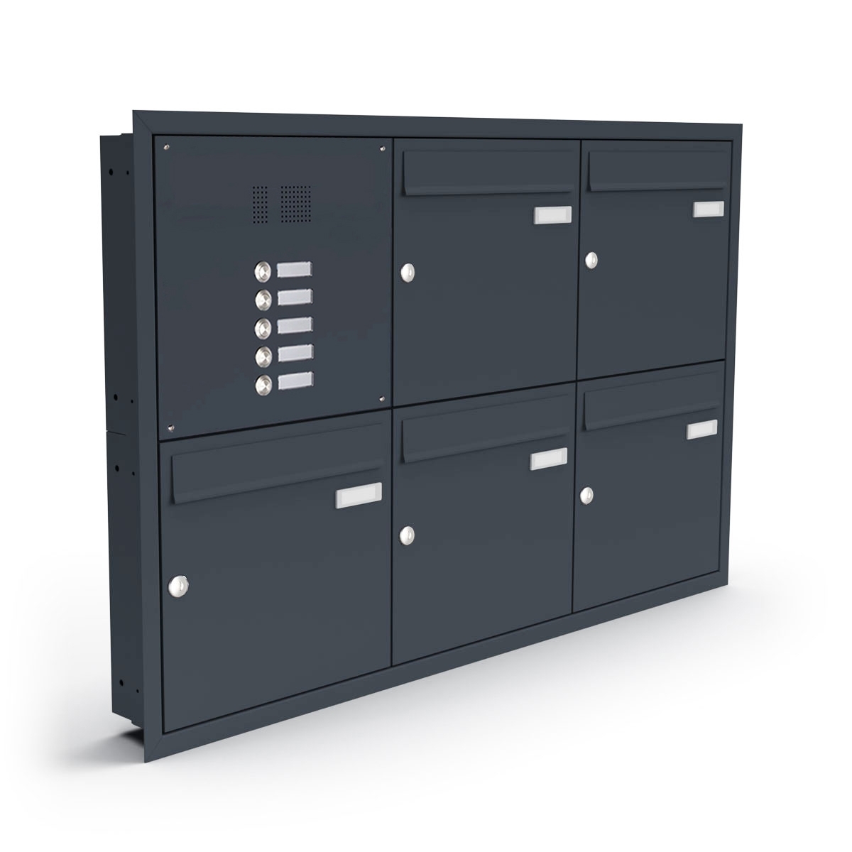 5er 3x2 Edelstahl Unterputz Briefkastenanlage BASIC Plus 382XU UP mit Klingelkasten - RAL nach Wahl 5er 3x2 Edelstahl Unterputz Briefkastenanlage BASIC Plus 382XU UP mit Klingelkasten - RAL nach Wahl