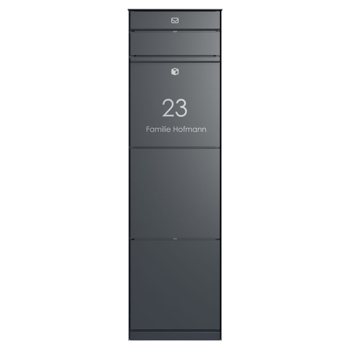 Freestanding design parcel box GOETHE with 1 letterbox - lock system - RAL of your choice Freestanding design parcel box GOETHE with 1 letterbox - lock system - RAL of your choice