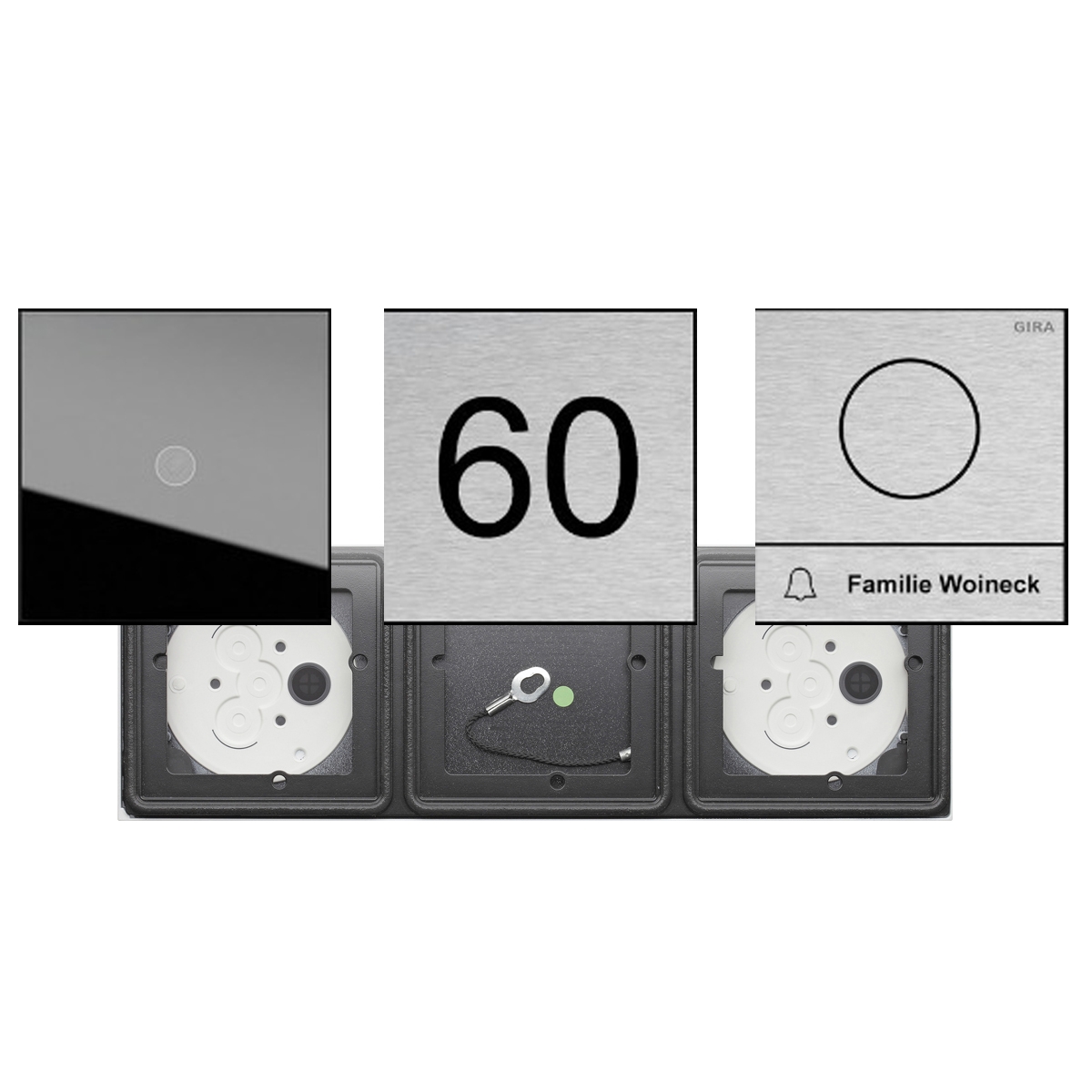 c70a7fe6b1e166cd2cffd616049c3670cfa763a7 Set of 3 GIRA System 106 - Stainless steel V2A, polished - Camera intercom with 1x bell push-button