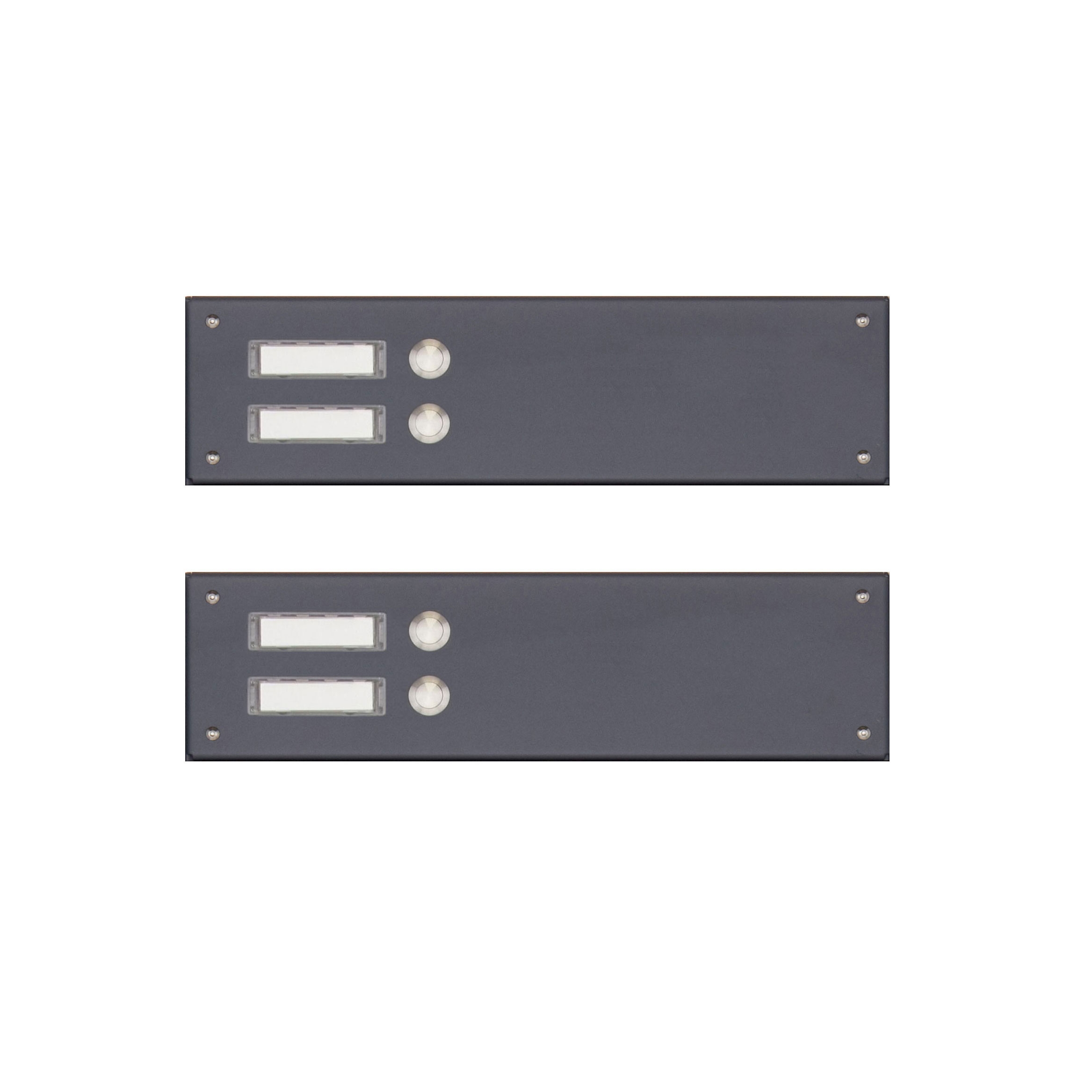 2 Edelstahl-Blenden 355x100 für 4 Parteien o. Sprechlochung - RAL nach Wahl