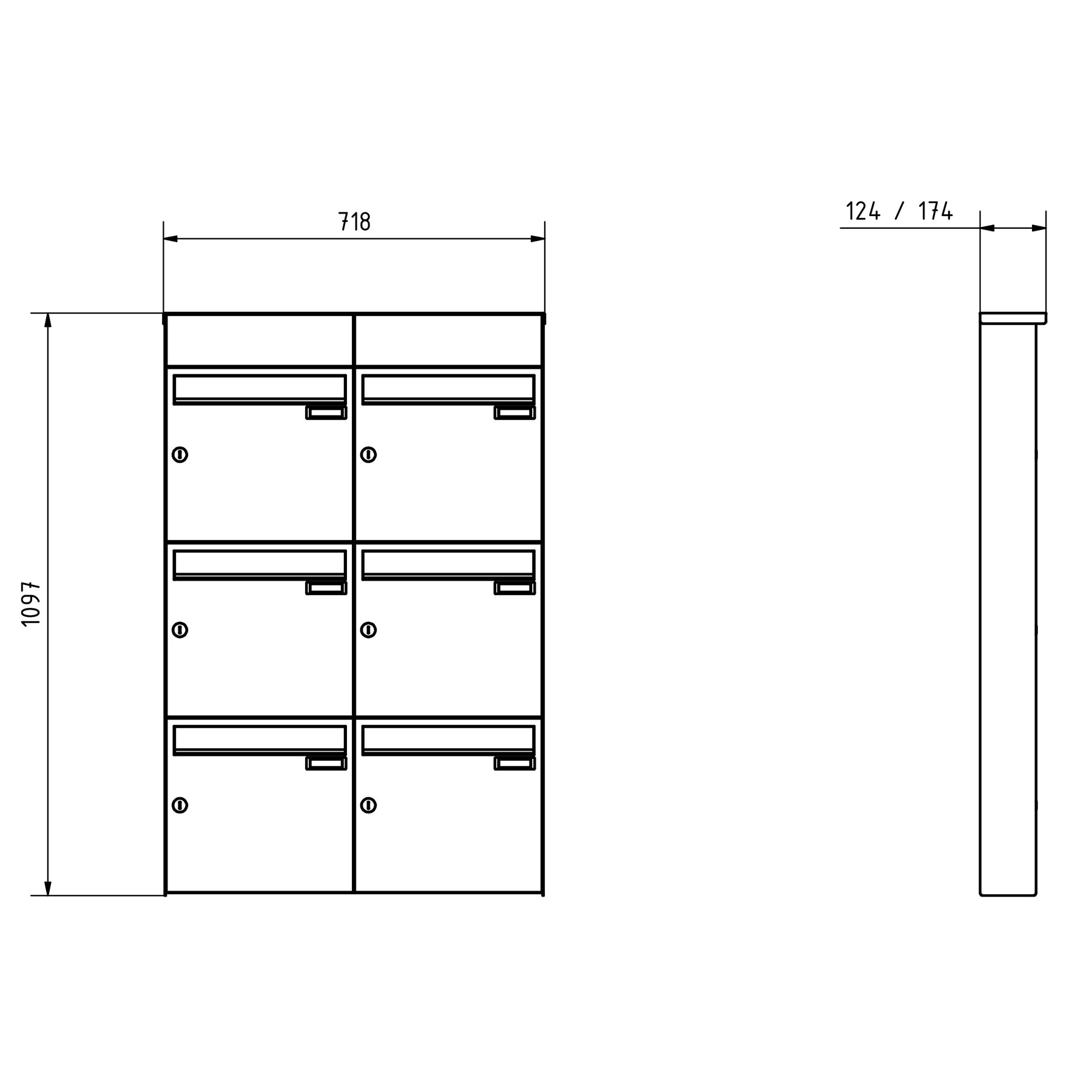 6-piece stainless steel surface-mounted letterbox design BASIC Plus 382XA AP with bell box - RAL of your choice 6-piece stainless steel surface-mounted letterbox design BASIC Plus 382XA AP with bell box - RAL of your choice