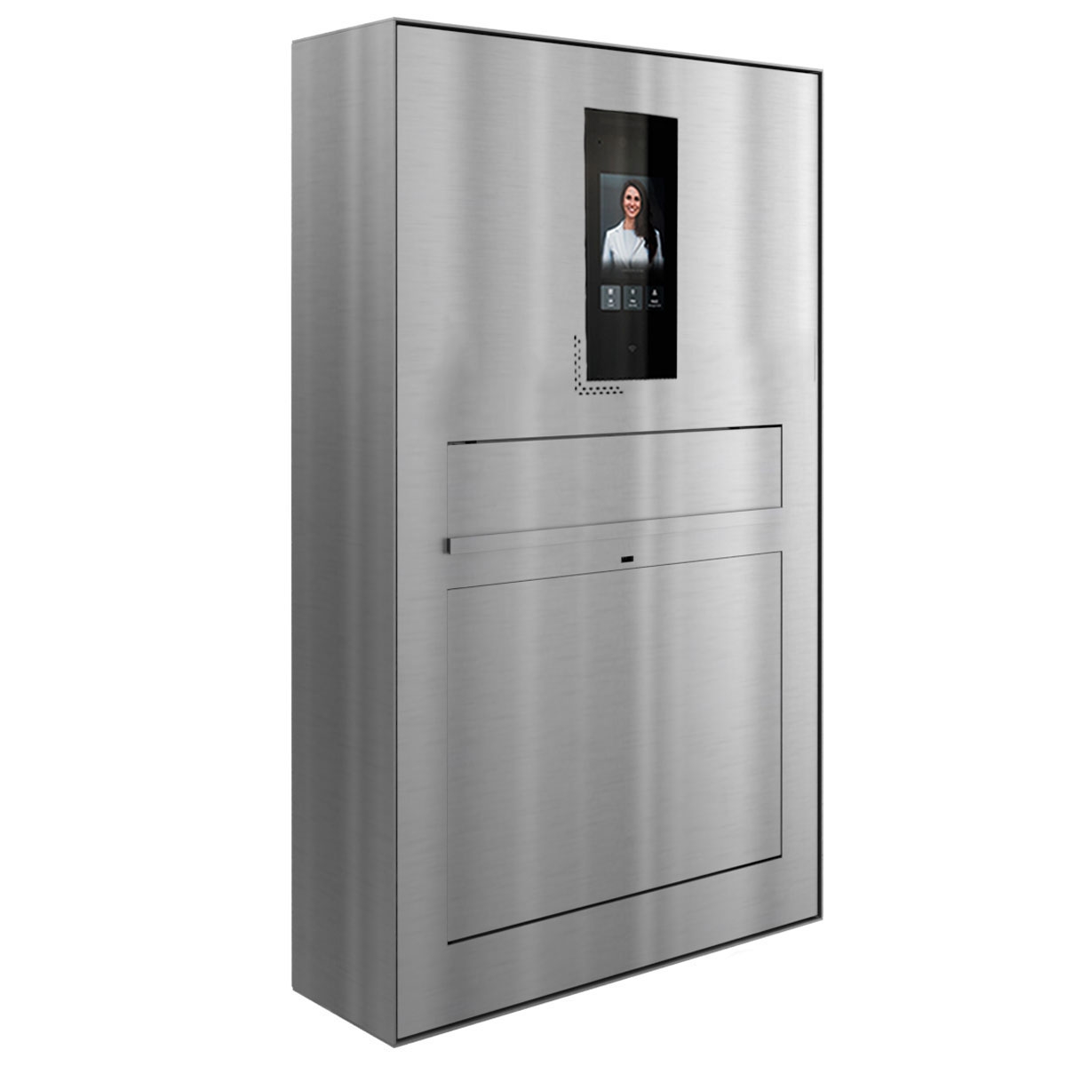 Design surface-mounted letterbox GRIMM - polished stainless steel with Ekinex Dico IP video intercom system Design surface-mounted letterbox GRIMM - polished stainless steel with Ekinex Dico IP video intercom system