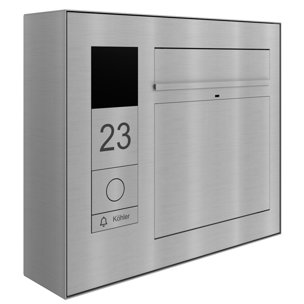 Design Aufputz Briefkasten GRIMM - Edelstahl geschliffen - GIRA System 106 - Video- Sprechanlage links - VIDEO Komplettset