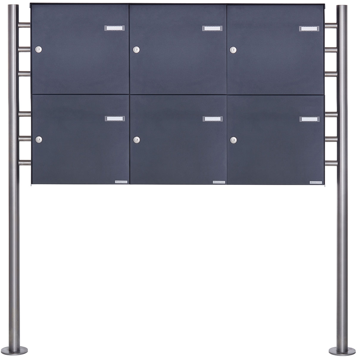6er 3x2 Zaunbriefkasten freistehend Design BASIC Plus 381XZ ST-R - RAL nach Wahl