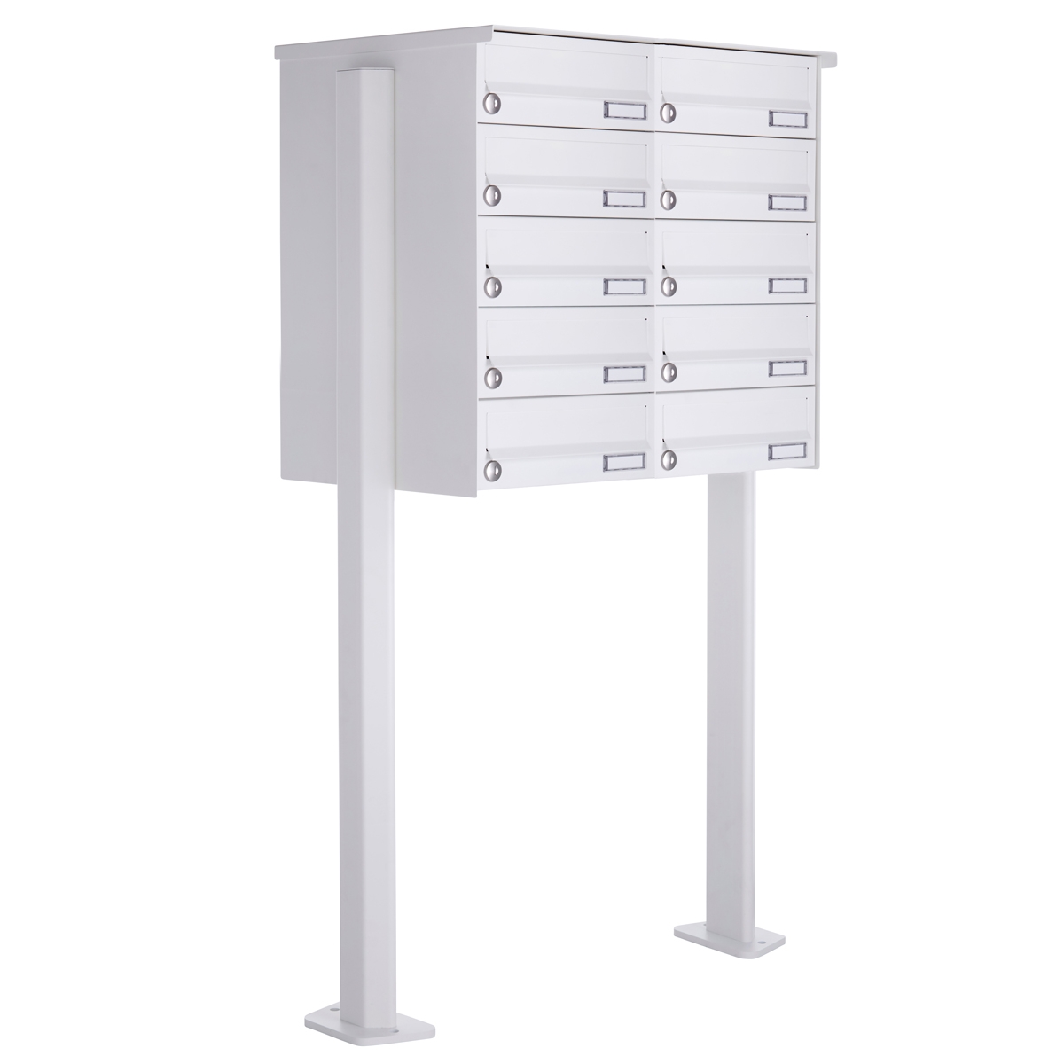 10er 5x2 Standbriefkasten Design BASIC 385P-9016 ST-T - RAL 9016 verkehrsweiß
