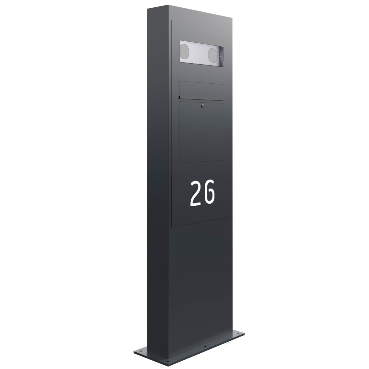 Designer BIG letterbox pillar - RAL of your choice - house number - GIRA System 106 - 3-gang prepared Designer BIG letterbox pillar - RAL of your choice - house number - GIRA System 106 - 3-gang prepared