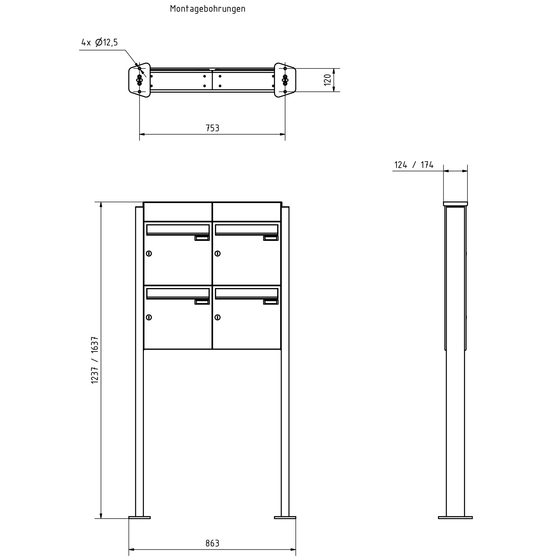 4-post letterbox design BASIC Plus 380X ST-T with bell box - RAL of your choice 4-post letterbox design BASIC Plus 380X ST-T with bell box - RAL of your choice