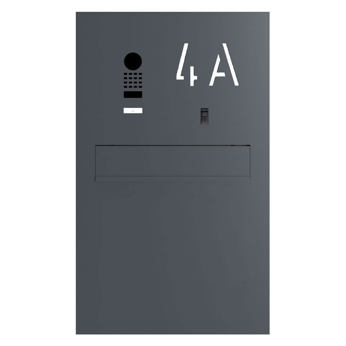 Design letterbox pedestal GRIMM - rear removal - colour of your choice with DoorBird video intercom system Design letterbox pedestal GRIMM - rear removal - colour of your choice with DoorBird video intercom system