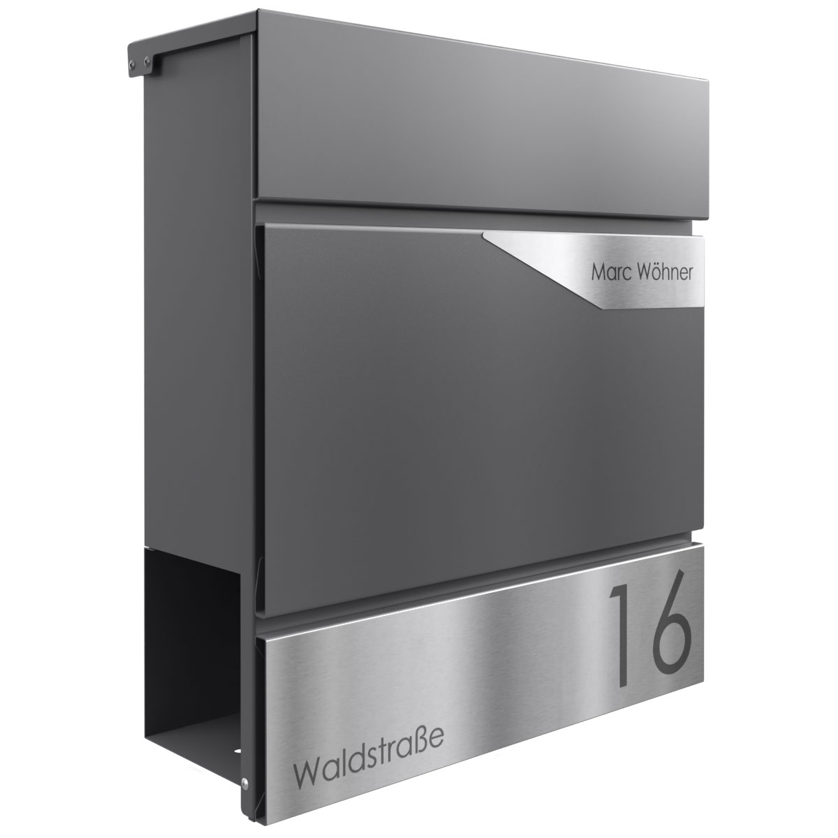 KANT letterbox with newspaper compartment - Avantgarde 1 design - RAL 7016 anthracite grey