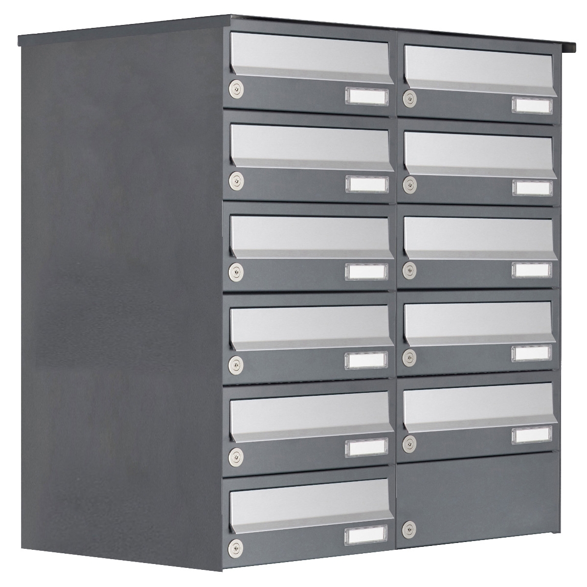 11er 6x2 Aufputz Briefkastenanlage Design BASIC 385A AP - Edelstahl-RAL 7016 anthrazit 11er 6x2 Aufputz Briefkastenanlage Design BASIC 385A AP - Edelstahl-RAL 7016 anthrazit