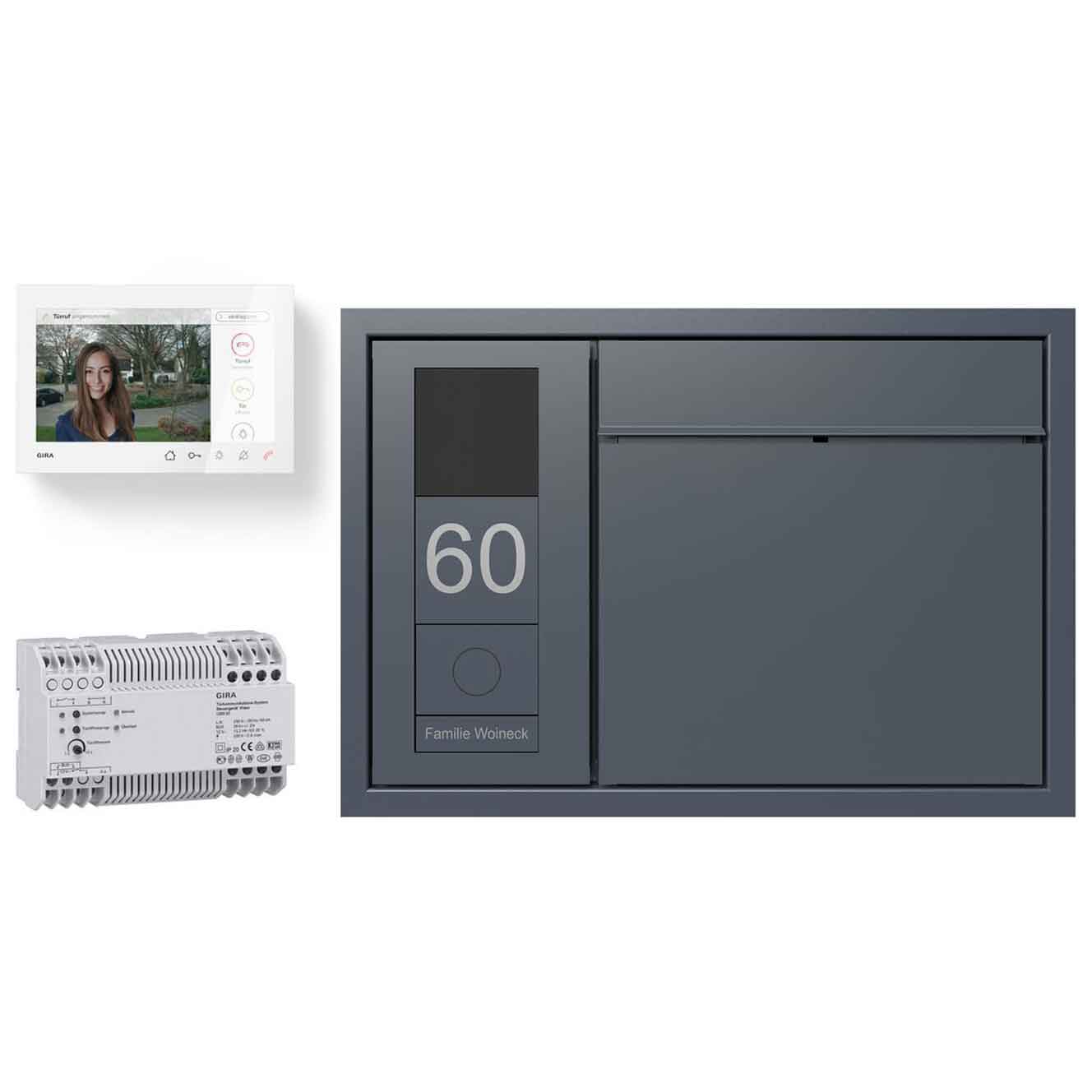 Design Unterputz Briefkasten GOETHE UP - RAL nach Wahl - GIRA System 106 seitlich - VIDEO Komplettset