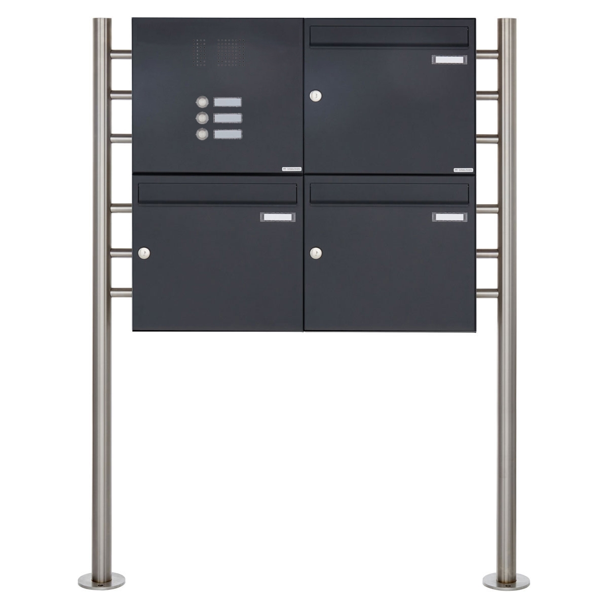 3er 2x2 Standbriefkasten Design BASIC 381 ST-R mit Klingelkasten - RAL 7016 anthrazitgrau 3er 2x2 Standbriefkasten Design BASIC 381 ST-R mit Klingelkasten - RAL 7016 anthrazitgrau