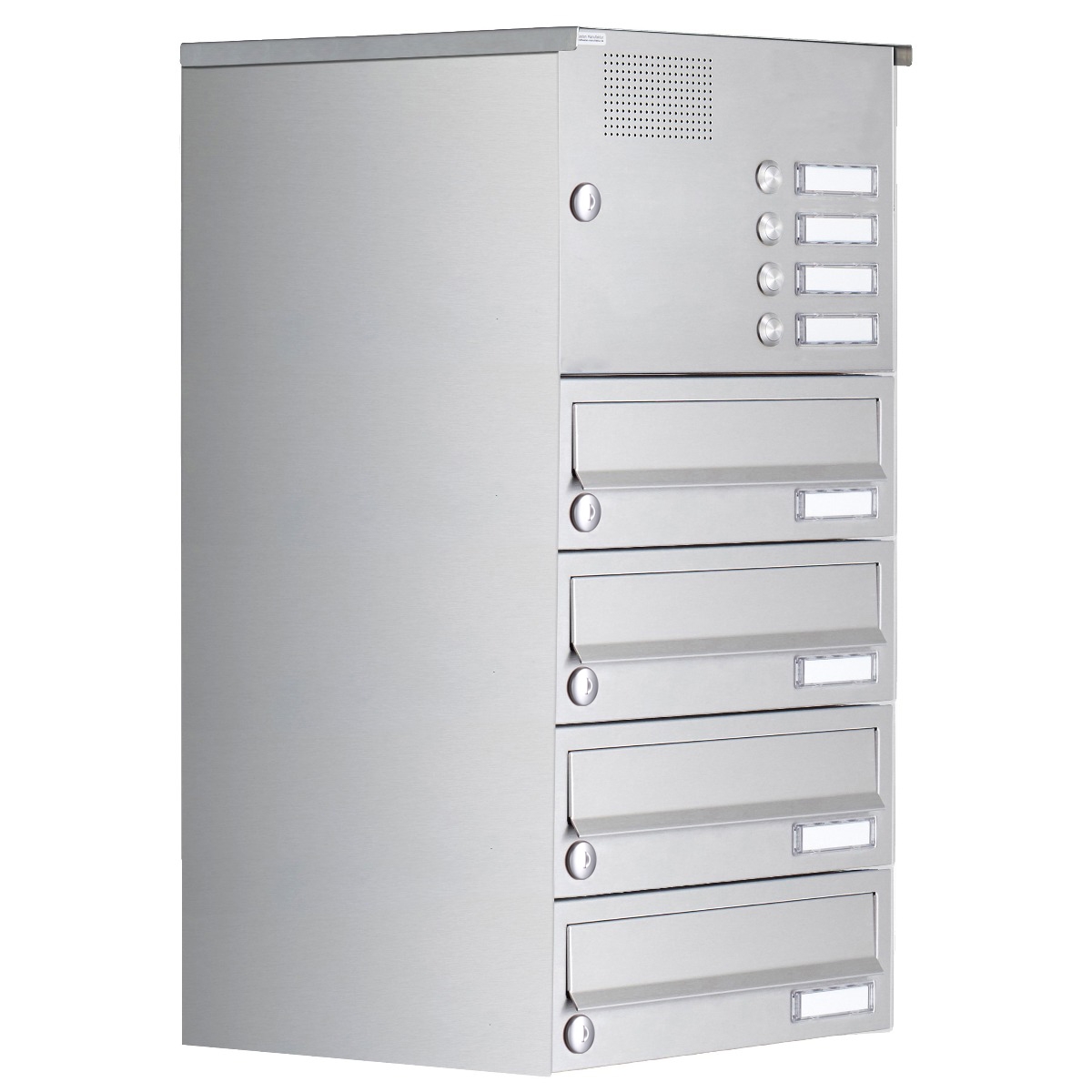 4-piece surface-mounted letterbox system Design BASIC 385A-VA AP with bell box - stainless steel V2A, polished
