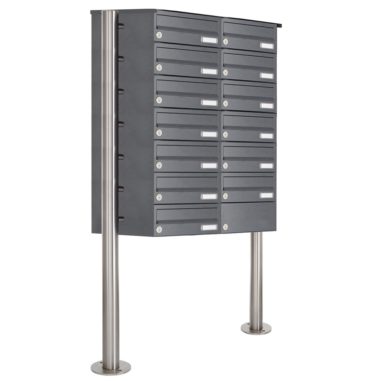 13er 7x2 Edelstahl Briefkastenanlage freistehend Design BASIC Plus 385X ST-R - RAL nach Wahl