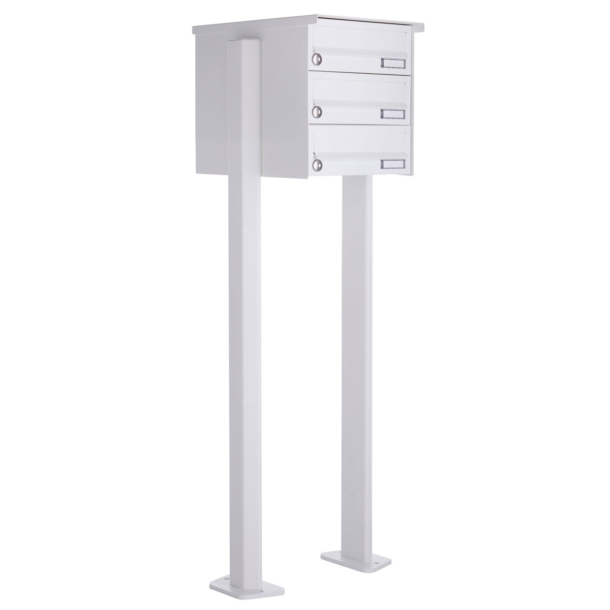 3er Standbriefkasten Design BASIC 385P-9016 ST-T - RAL 9016 verkehrsweiß