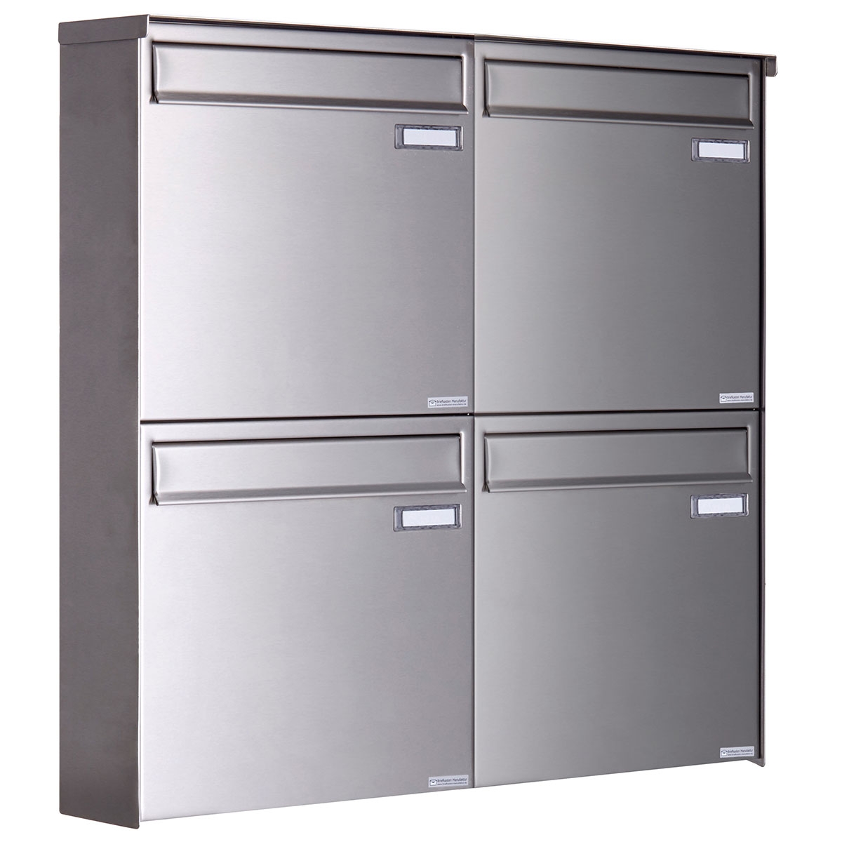 4er 2x2 Edelstahl Zaunbriefkasten BASIC Plus 382XZ - Entnahme rückseitig 4er 2x2 Edelstahl Zaunbriefkasten BASIC Plus 382XZ - Entnahme rückseitig